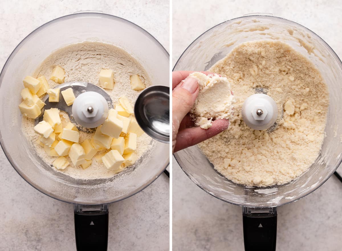 two photos showing how to make pie crust for brownie pie