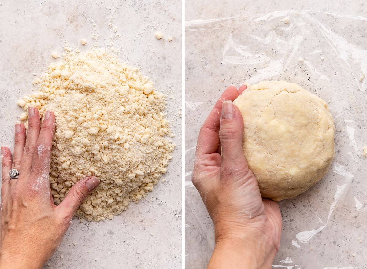 two photos showing how to make brownie pie crust