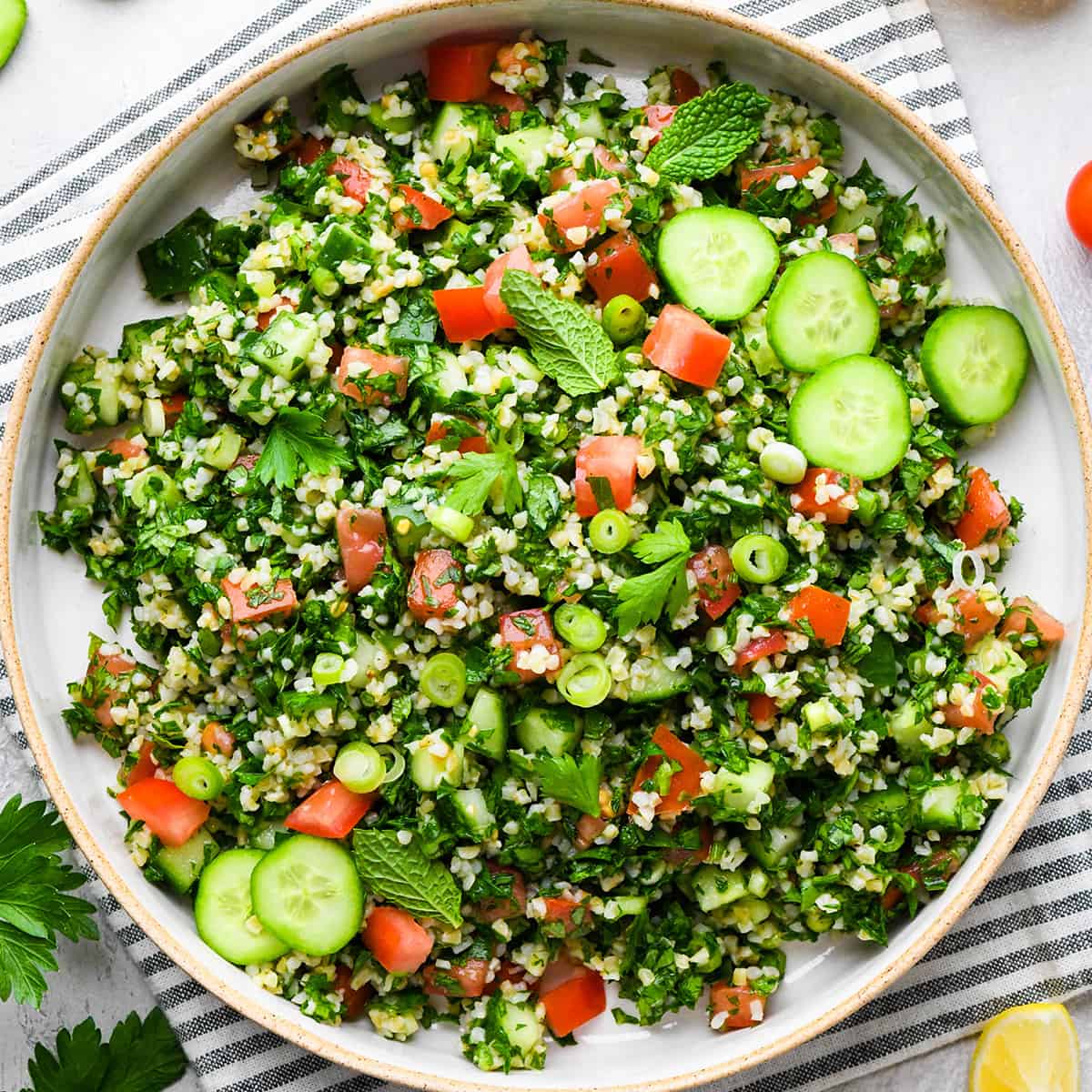 Tabbouleh in a serving bowl