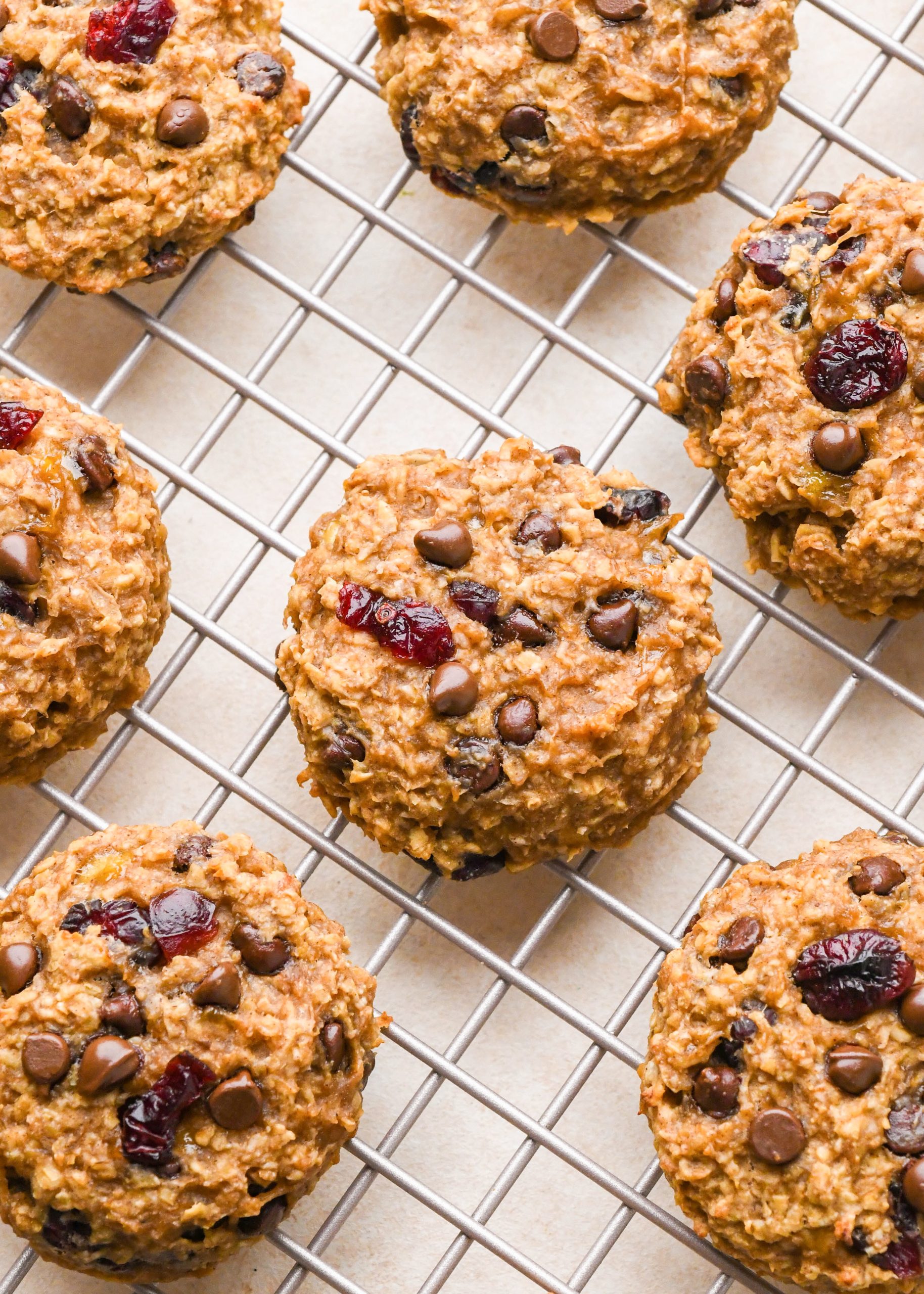 7 Breakfast Cookies on a wire cooling rack