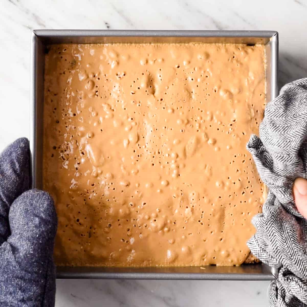 overhead photo of breakfast bars after baking