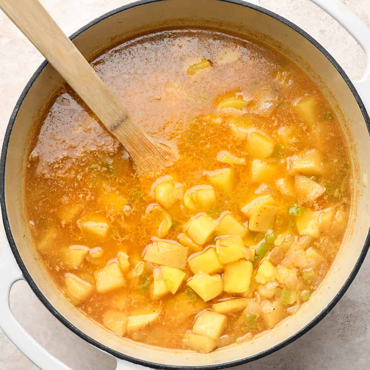 photo showing How to Make Potato Soup in a dutch oven 