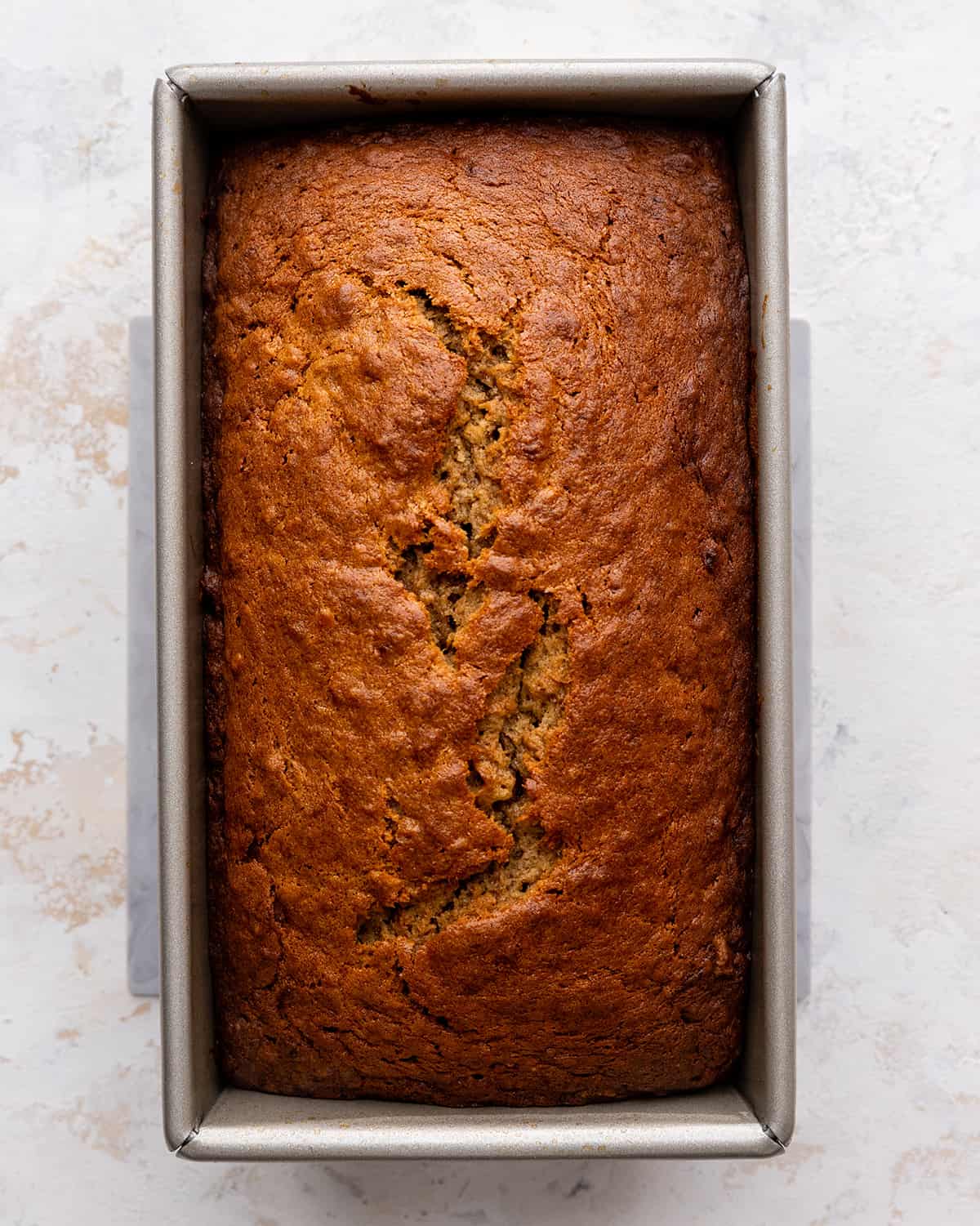 Peanut Butter Banana Bread baked in a baking pan